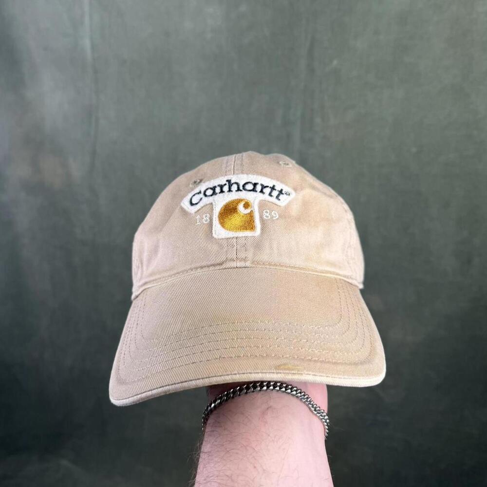 Vintage Tan Carhartt embroidered logo Hat w/ adjustable Velcro strap! #Carhartt